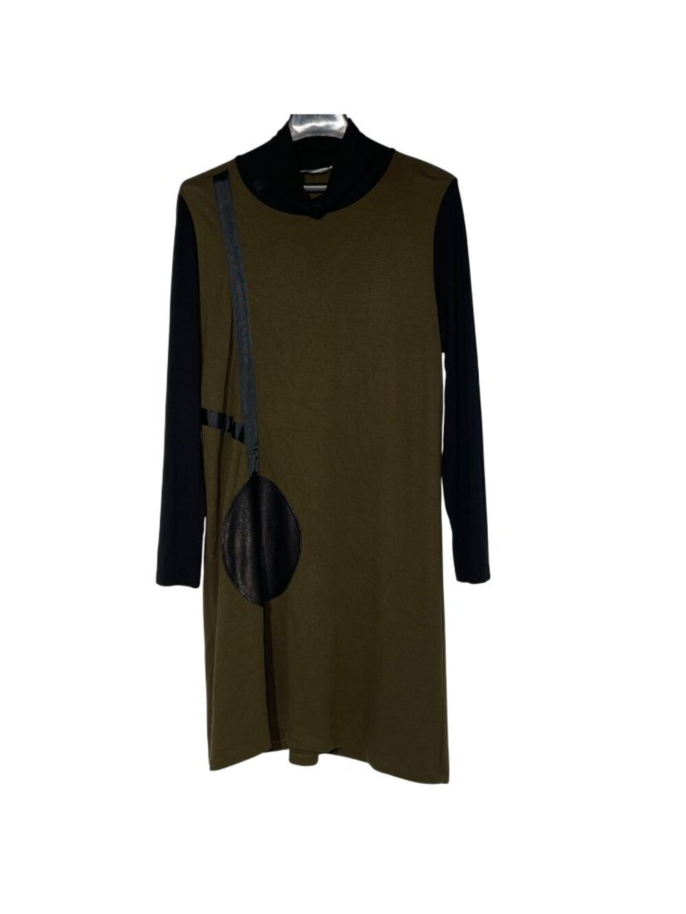 Alembika Mock Neck Lagenlook Art to Wear Stretch Shift Dress Sz 3 (LG) Artsy